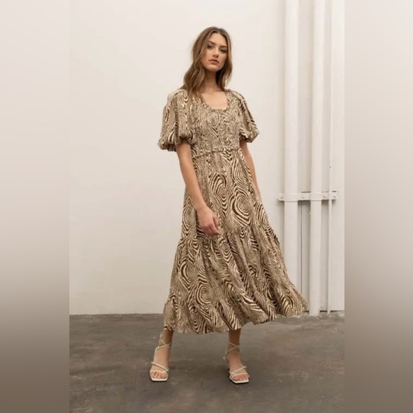 Moon River Dresses & Skirts - Anthropologie MOON RIVER Smocked Puff Sleeve Midi Dress
 (L) NWOT